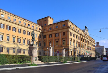 Fototapeta na wymiar Monument to Silvio Spaventa near Ministry of Economy and Finance in Rome, Italy