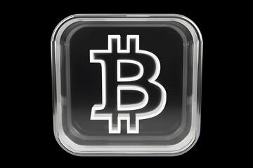 Fototapeta premium Bitcoin Symbol Encased in Crystal Clear Cube,Bitcoin symbol on transparent cube, 3D rendering isolated on background