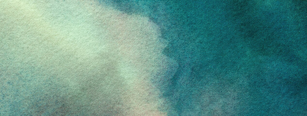 Abstract art background cyan and turquoise colors. Watercolor painting on canvas with emerald gradient.