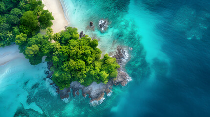 Aerial views of tropical islands with turquoise waters background