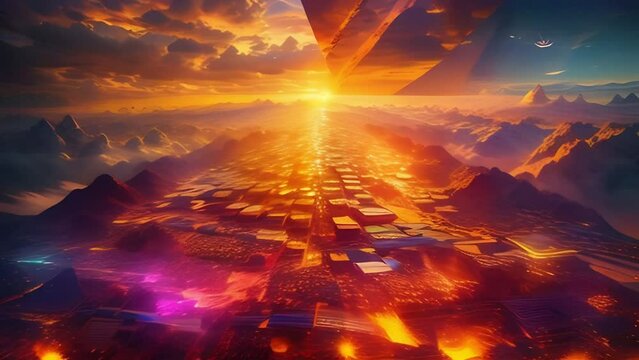 a futuristic endless world in countless dimensions in the clouds in bright sunlight with advanced civilizations and stunning technology