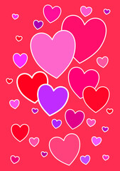 Background with hearts of different sizes and colors, concept of love, romantic.