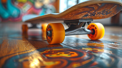 Close-ups of skateboard wheels and deck designs background - Powered by Adobe