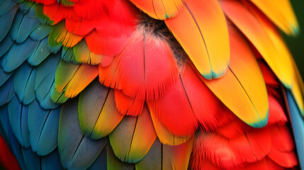 Obraz premium Close-ups of brilliantly colored feathers of exotic birds background
