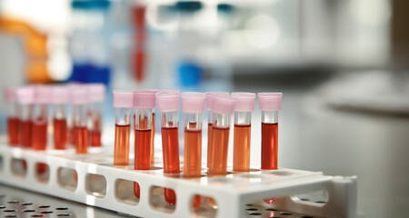Sample tubes or sample containers with liquid in the laboratory for analysis and examination - 755554842
