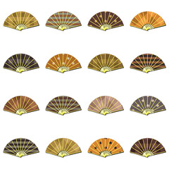 set with different ornament fans on white background decorative collection art design objects clipart	
