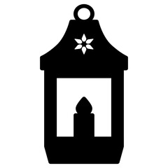 Vector Black silhouette Vintage Lantern Symbol Icon. Illustration of a hanging candle lantern or antique kerosene lamp