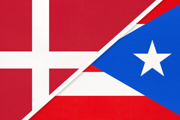 Denmark and Puerto Rico, symbol of country. Danish vs Rican national flags.