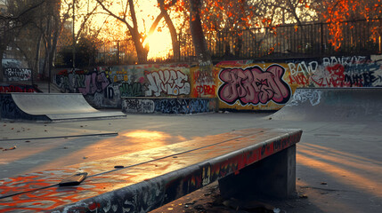 Urban landscapes with graffiti and ramps creating a dynamic backdrop background