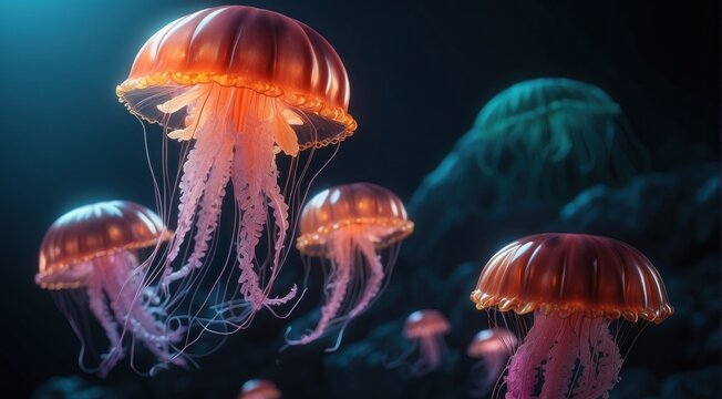 render of glowing jellyfish