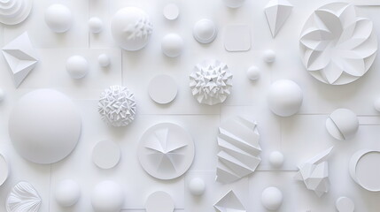 Intriguing white background with random geometric shapes and patterns Abstract digital shapes on...