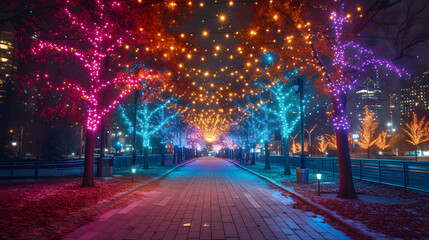 Festive atmosphere with a colorful display of lights background