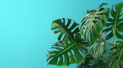 Fototapeta na wymiar Monstera plant decoration with free space for text. Negative space. Nature background. Generative AI
