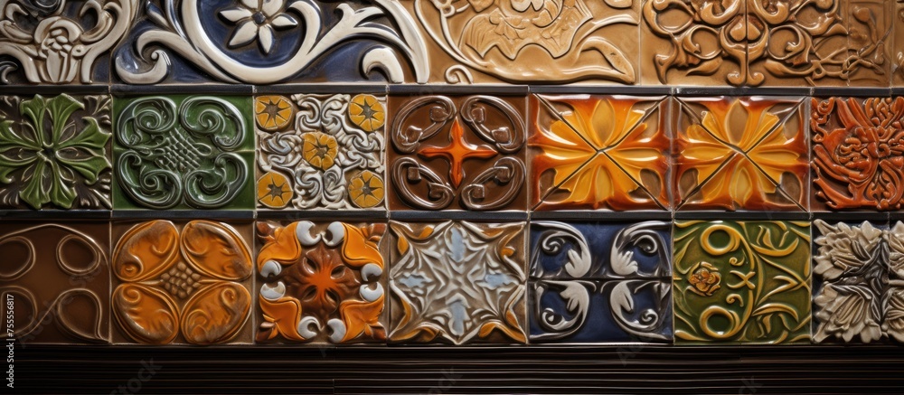 Poster a variety of different colored tiles have been expertly placed on a ceramic wall, creating a vibrant