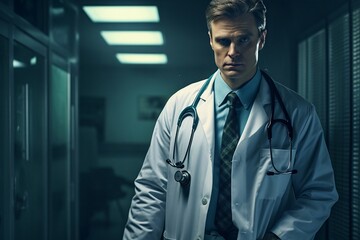 Doctor Man With Stethoscope In Hospital