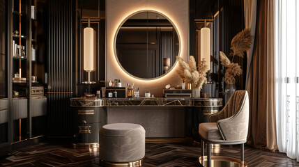 Interior of a luxury dressing table with rounded