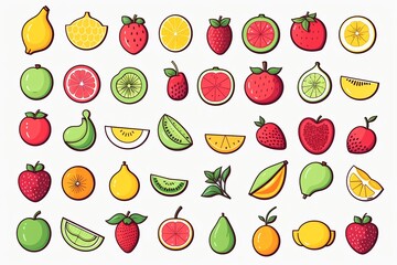 Fototapeta na wymiar A set of painted linear colored fruits on a transparent background. a vector set of simple shapes. lines, icons, coloring, signage 