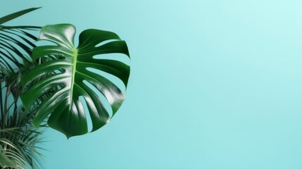 Monstera plant decoration with free space for text. Negative space. Nature background. Generative AI - obrazy, fototapety, plakaty