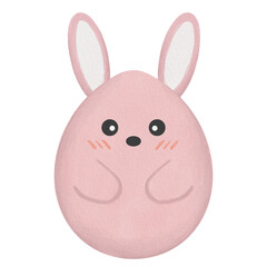 Watercolor cute happy pink bunny easter egg