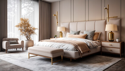 Modern bedroom interior design. 3d rendering. 3d illustration.