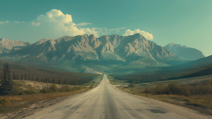 Cinematic Road Leading to the Mountains