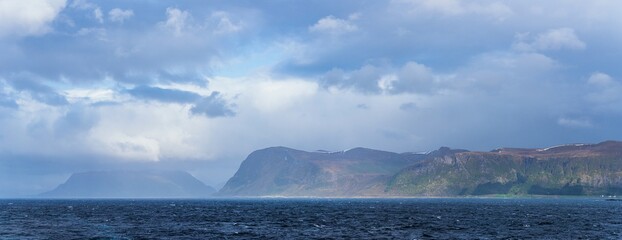 Panorama of Mountains and Fiord around ALESUND, Geirangerfjord, Norway, Europe