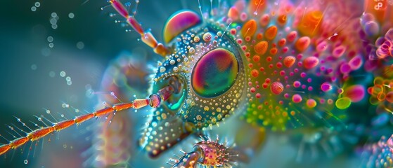 Vibrant Iridescent Beetle in Coral Reef Environment with Soft Focus and Ethereal Glow