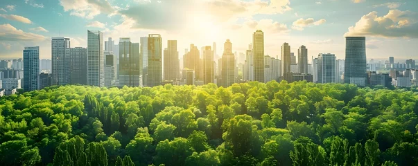 Foto auf Acrylglas Evolution of City Skylines: From Urban to Green Landscape. Concept City Skylines, Urban Development, Green Landscapes, Evolution, Architecture Trends © Anastasiia