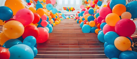 Staircase Decorated with Balloons for Celebratory Events