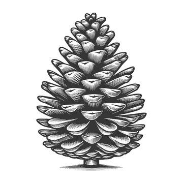 pine cone, highlighting the intricate patterns and textures of its scales sketch engraving generative ai raster illustration. Scratch board imitation. Black and white image.