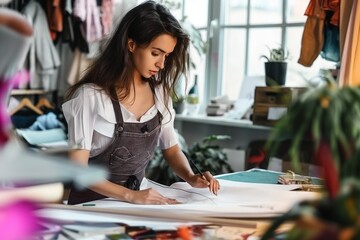 Fototapeta premium Modern fashion designer working in the studio