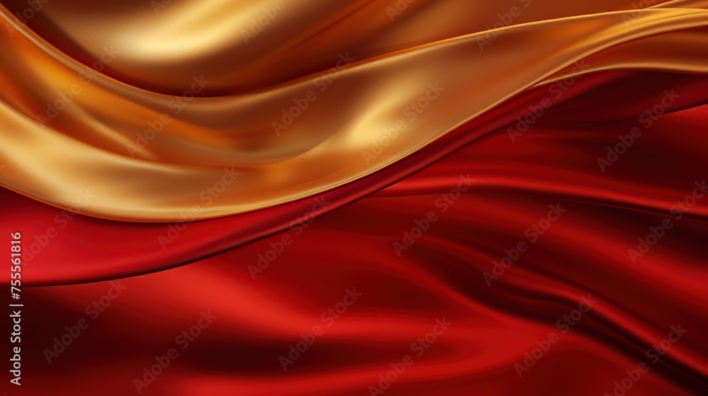 Poster A luxurious composition of silky red and gold waves, creating a sense of fluid elegance ideal for high-end design and textile backgrounds, offering no explicit area for text.