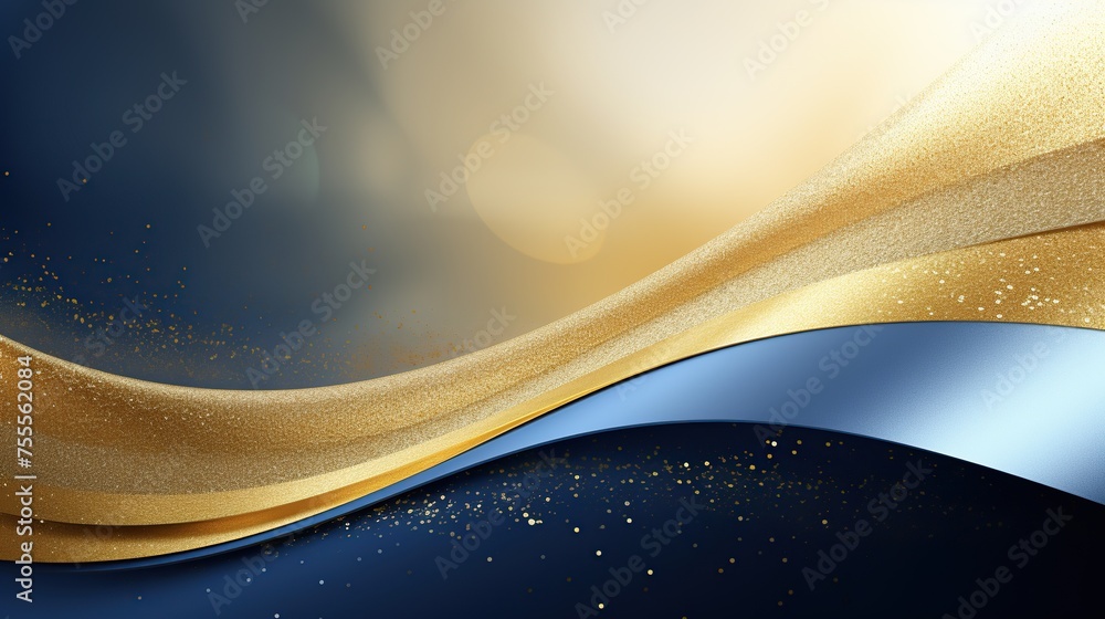 Poster an abstract background with a sweeping gold and blue wave, symbolizing flow and movement, ideal for 
