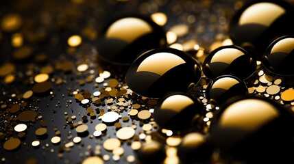 Abstract composition of black spheres with golden highlights, symbolizing opulence and modernity....
