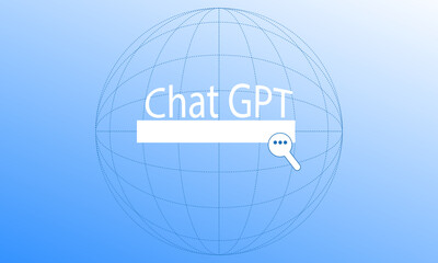 Global chat bot concept with Earth graphic and search bar.

