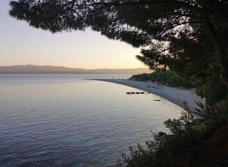 Beautiful coast of Brac, Croatia. Deep blue sea, blue sky