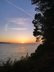 Photo sur Plexiglas Plage de la Corne d'Or, Brac, Croatie Beautiful sunset at Zlatni Rat, Brac, Croatia