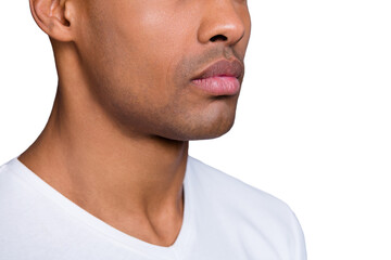 Close-up cropped profile side view portrait of his he nice handsome attractive well-groomed virile...