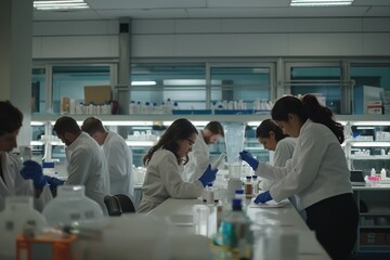 Obraz premium group of scientists working in laboratory, scientists conducting research investigations in a medical laboratory