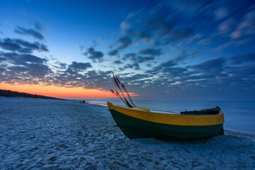 Baltic Sea beach in Jantar at sunset. Poland