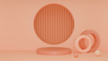 3D Rendering orange abstract background with podium