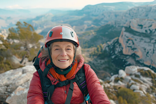 Dynamic Paragliding Woman Portrait.,Active elder people, Adventure