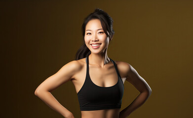 Obraz premium Beautiful Young Asian Woman Showcasing Strength and Determination in Dynamic Workout Poses, Fitness Session, Isolated Against a studio Background