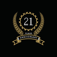 21st anniversary logo with gold and white frame and color. on black background