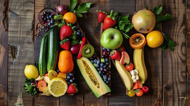 Letter N Composed of Fruits and Vegetables ai generative high quality image health concept