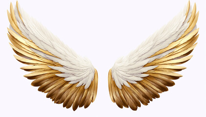 3d rendering of a golden angel wings isolated on a white background