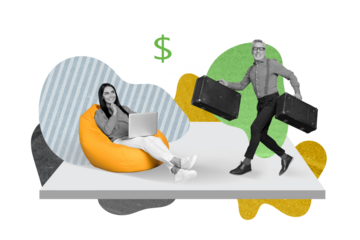 Collage 3d image of pinup pop retro sketch of happy smiling travel agent lady booking guy abroad tour isolated painting background