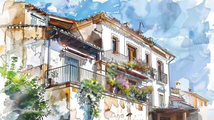 Fototapeta premium Image house, real estate, apartment, architecture vector villa watercolor