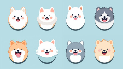 Illustration d'un set de petits animaux de compagnie kawaii. Chien, mignon, dessin animé. Pour conception et création graphique.