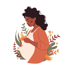 Vector illustration of a young pregnant beautiful black woman